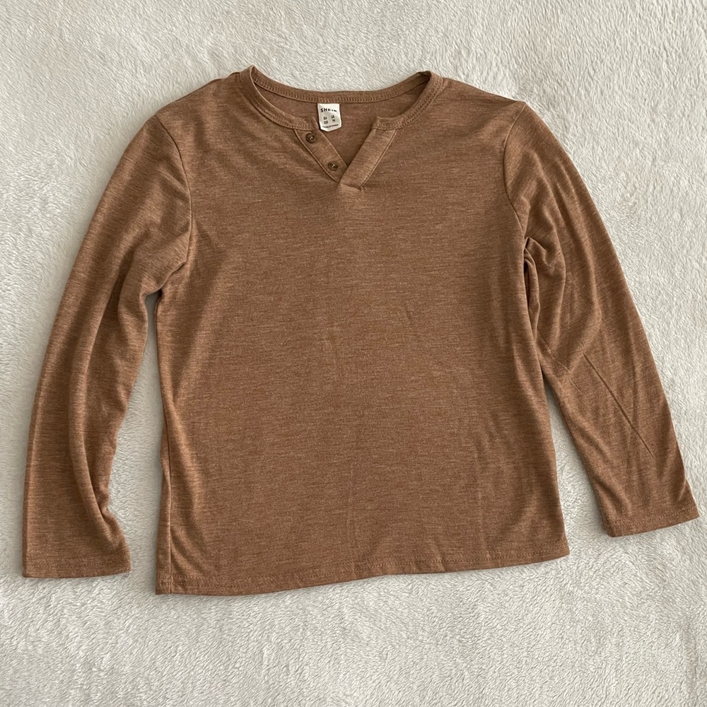 Boys 7y long sleeve tan/brown button shirt